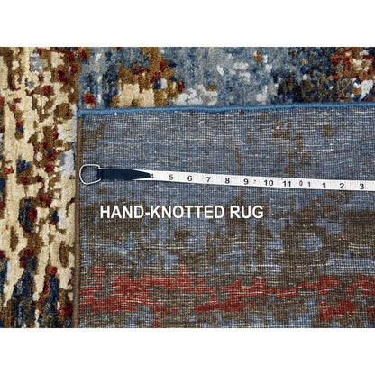 4'X10' Black Coral Abstract Design Wool Hand Knotted Wide Runner Rug