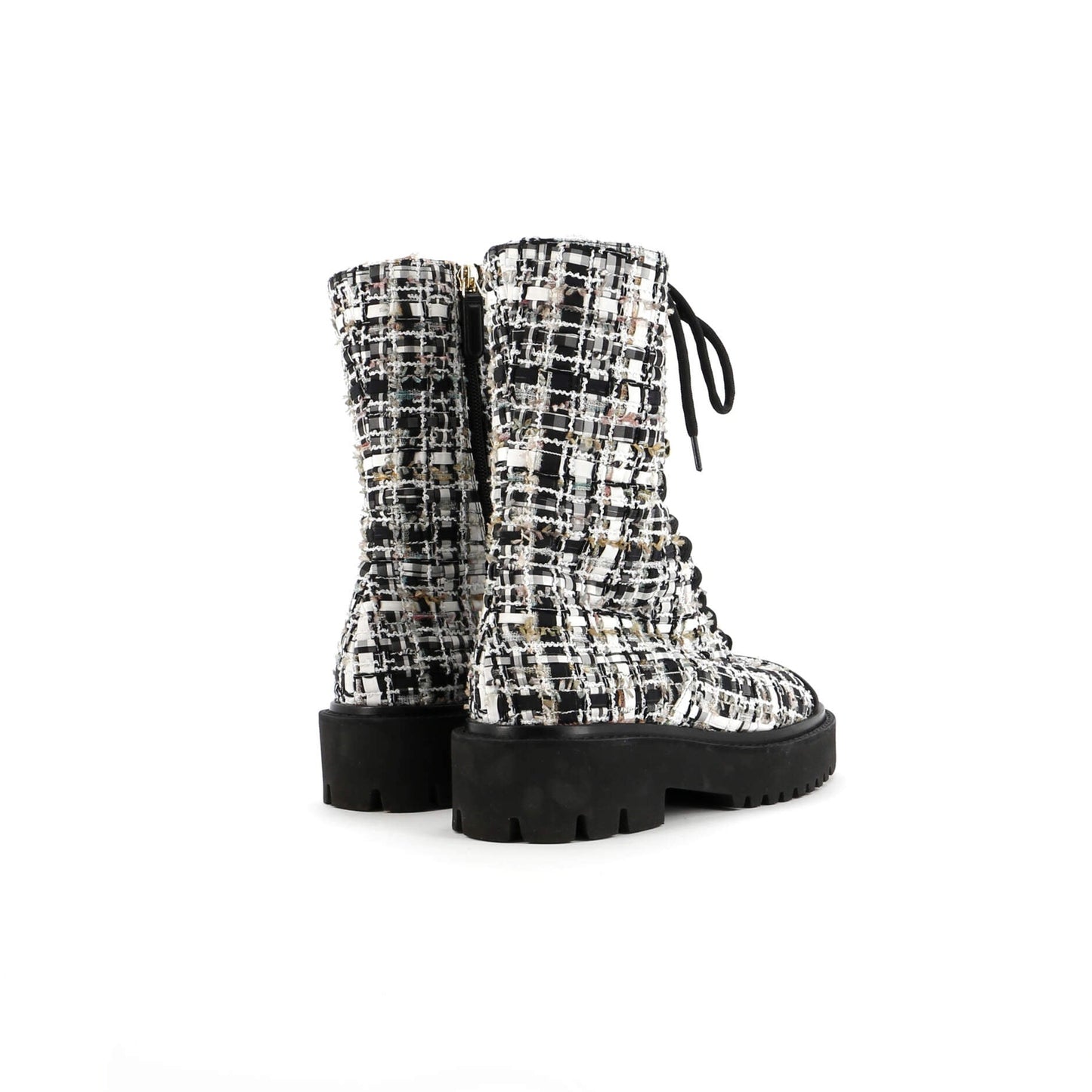 Chanel Women'S Cap Toe Combat Boots Tweed