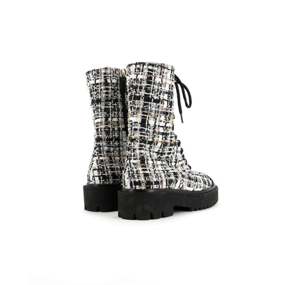 Chanel Women'S Cap Toe Combat Boots Tweed