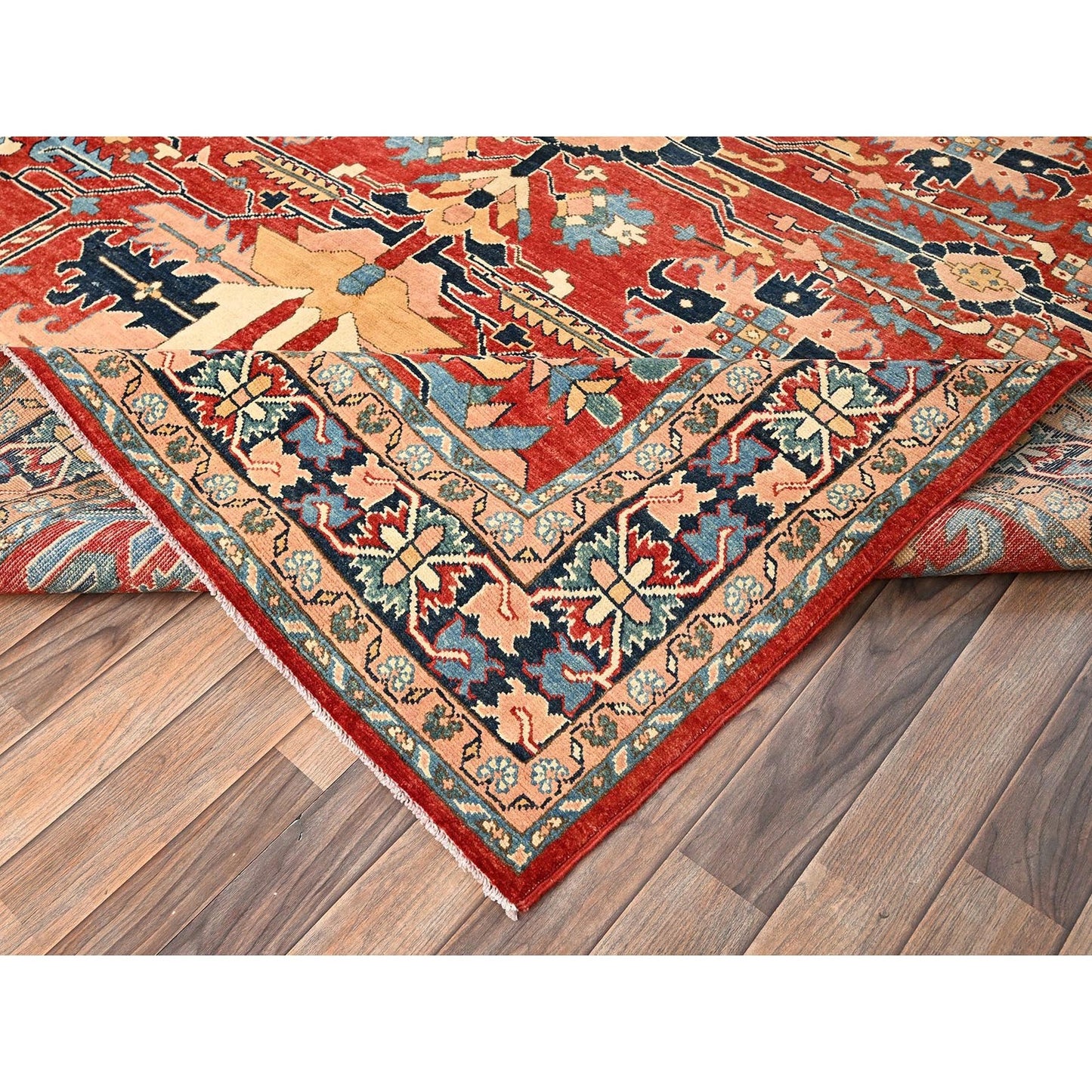 7'10"X9'7" Red Afghan Peshawar Heris All Over Design Hand Knotted Wool Rug