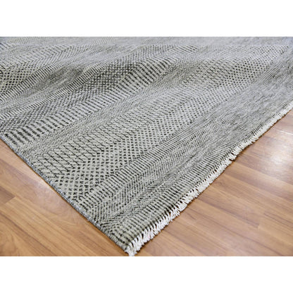 8'X10' Pastel Gray Undyed Wool Grass Design Hand Knotted Oriental Rug