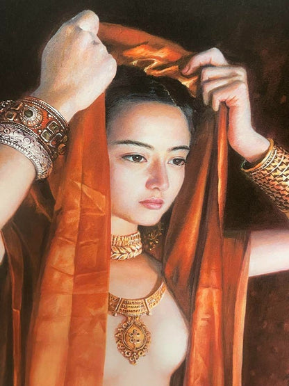 Jia Lu "Bronze Bell" Signed Serigraph Ltd Ed XXXV/CCL Asian Female Portrait