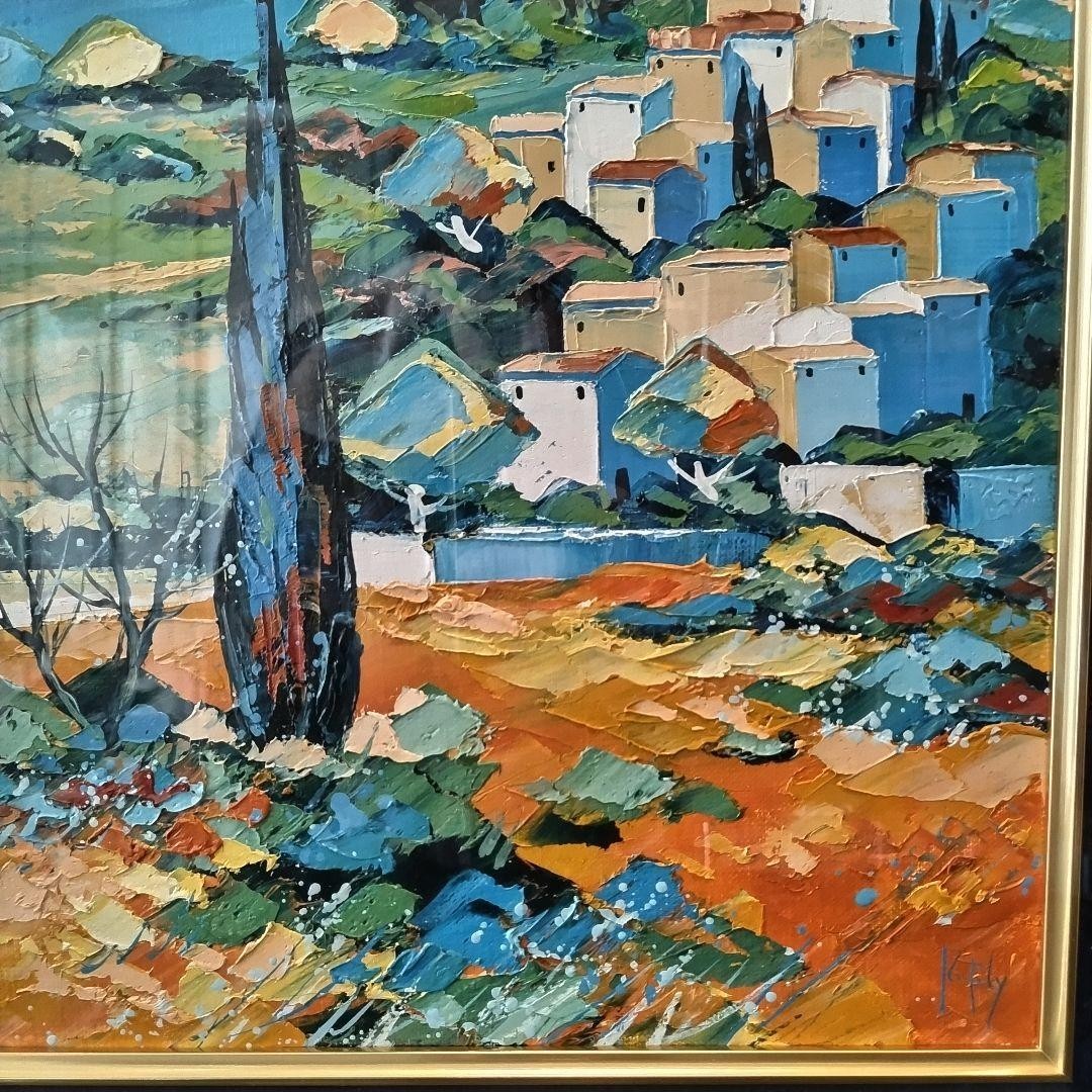 Original Oil Painting by Bernard Kerfily France Village Steep Landscape