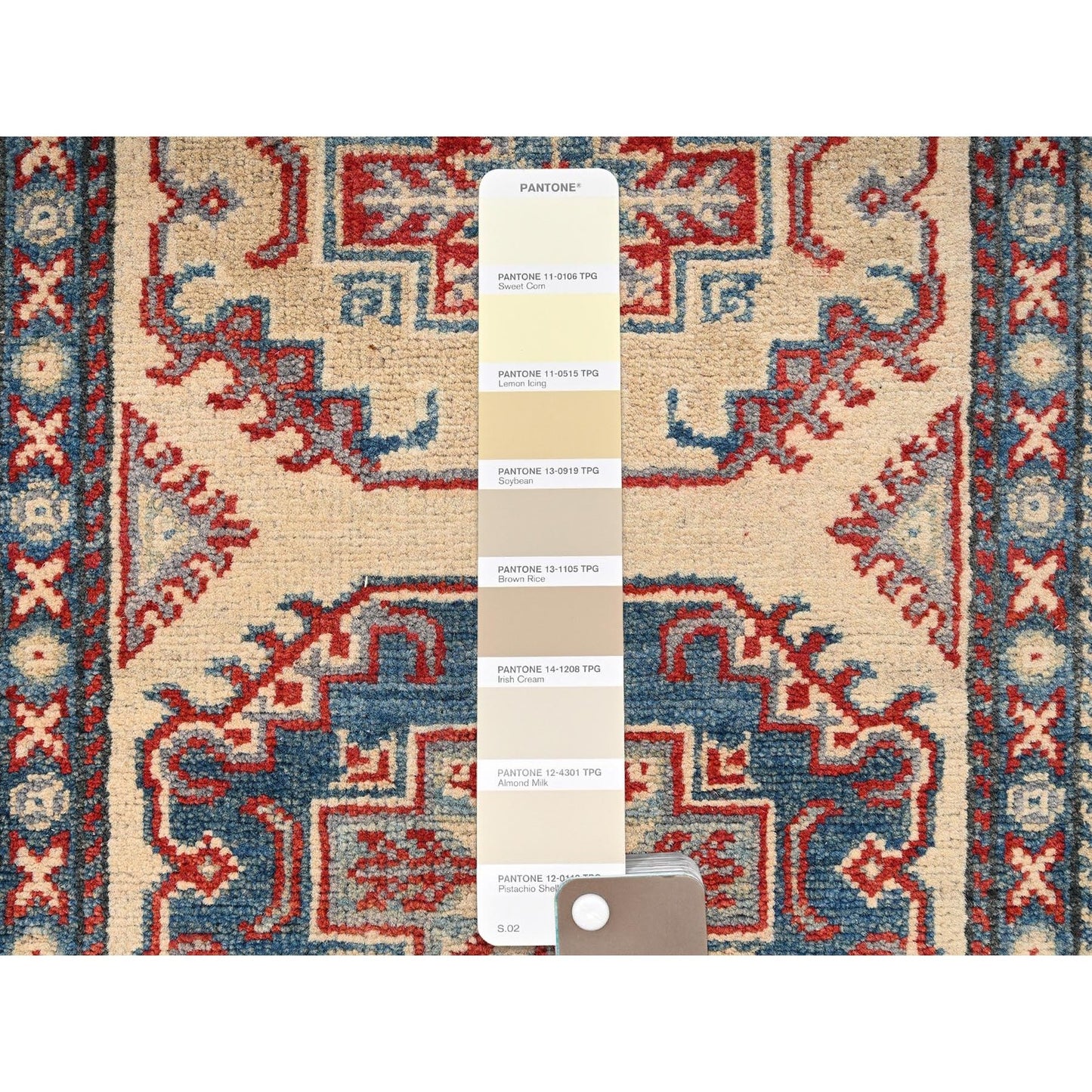 2'10"X15'5" Ivory Kazak With Geometric Design Hand Knotted Rug Wool Runner