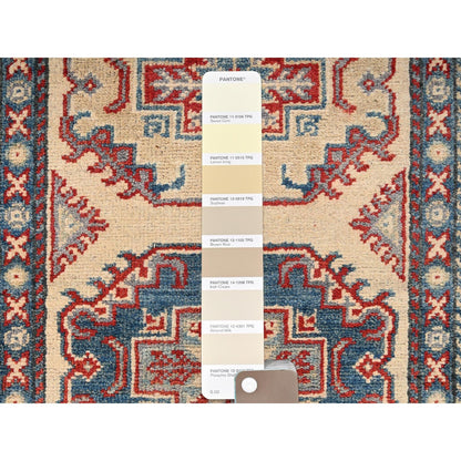 2'10"X15'5" Ivory Kazak With Geometric Design Hand Knotted Rug Wool Runner