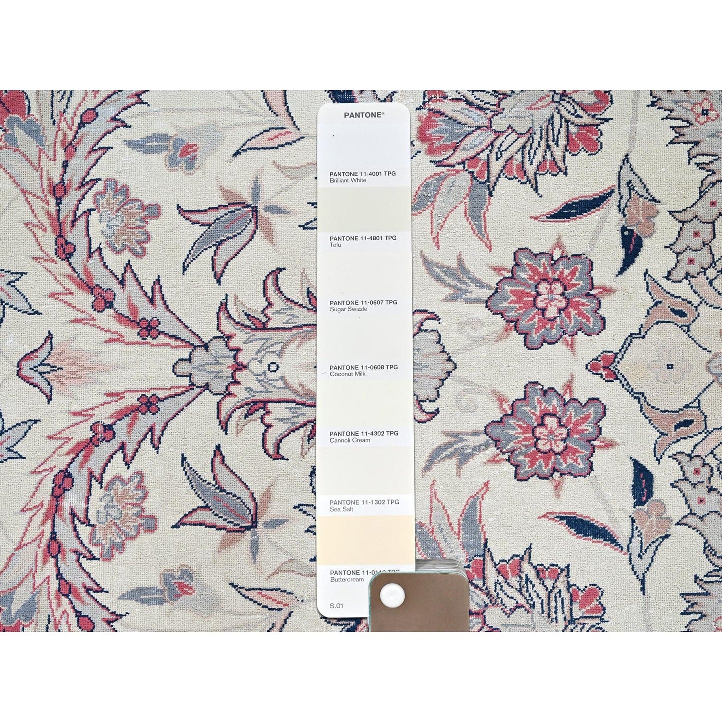 10'X13'2" Ivory Vintage Sino Tebraz 300 Kpsi Soft Wool Hand Knotted Rug