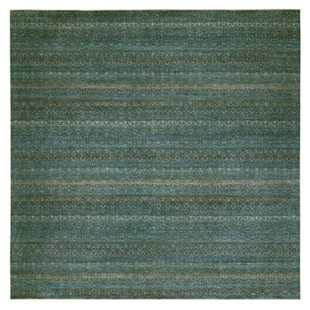 12'X12' Blue Hand Knotted Kohinoor Repetitive Diamond Wool Xl Square Rug
