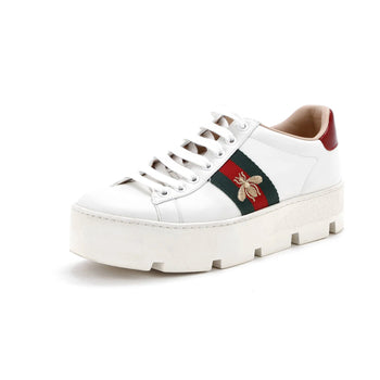 Gucci Women's Leather Ace Web Platform Sneakers