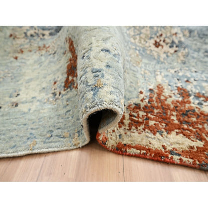 8'1"X10'2" Gray-Beige Abstract Design Pure Wool Hand Knotted Oriental Rug