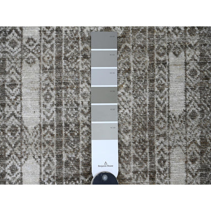 2'5"X11'6" Brown Berber Influence Geometric Wool Hand Knotted Runner Rug