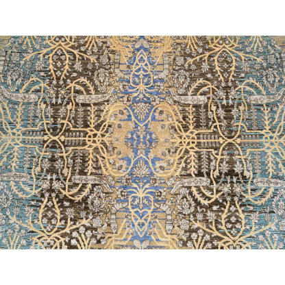 6'X6' Gold Brown Saroogh Silk With Wool Hand Knotted Round Rug