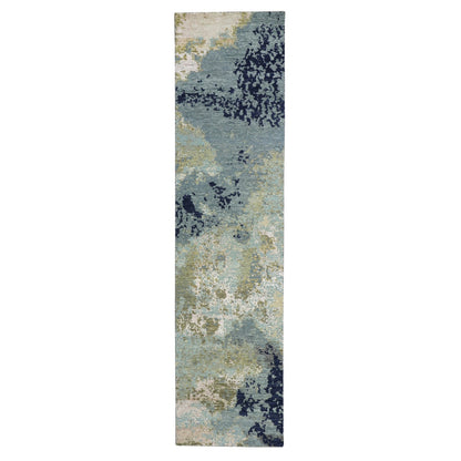 2'6"X10' Gray Abstract Design Hand Knotted Wool Densely Woven Runner Rug