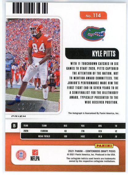 Kyle Pitts Autographed 2021 Panini Contenders Draft Picks College Ticket Prizm R