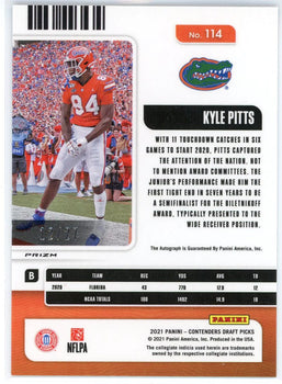 Kyle Pitts Autographed 2021 Panini Contenders Draft Picks College Ticket Prizm R