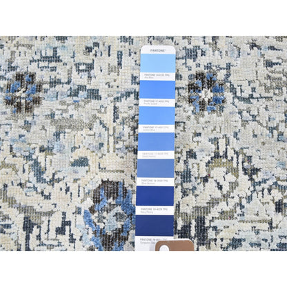 3'X5' Ivory Distressed Oushak Pure Silk With Text Wool Hand Knotted Rug