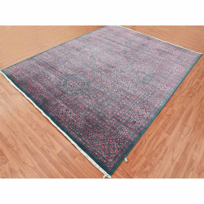 8'X9'9" Dark Green Obscured Mamluk Design Wool And Silk Hand Knotted Rug