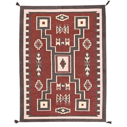 5'2"X7' Brown American Geometric Design Rug Flat Weave Hand Woven Wool