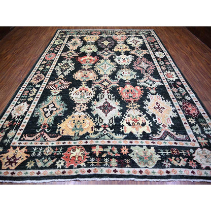 9'X12' Gunmetal Black Afghan Angora Oushak Wool Hand Knotted Oriental Rug