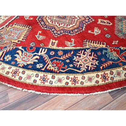 9'X9' Rufous Red Special Kazak Wool Hand Knotted Round Rug