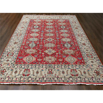 9'X12' Red Hand Knotted Pure Wool Karajeh Design Oriental Rug