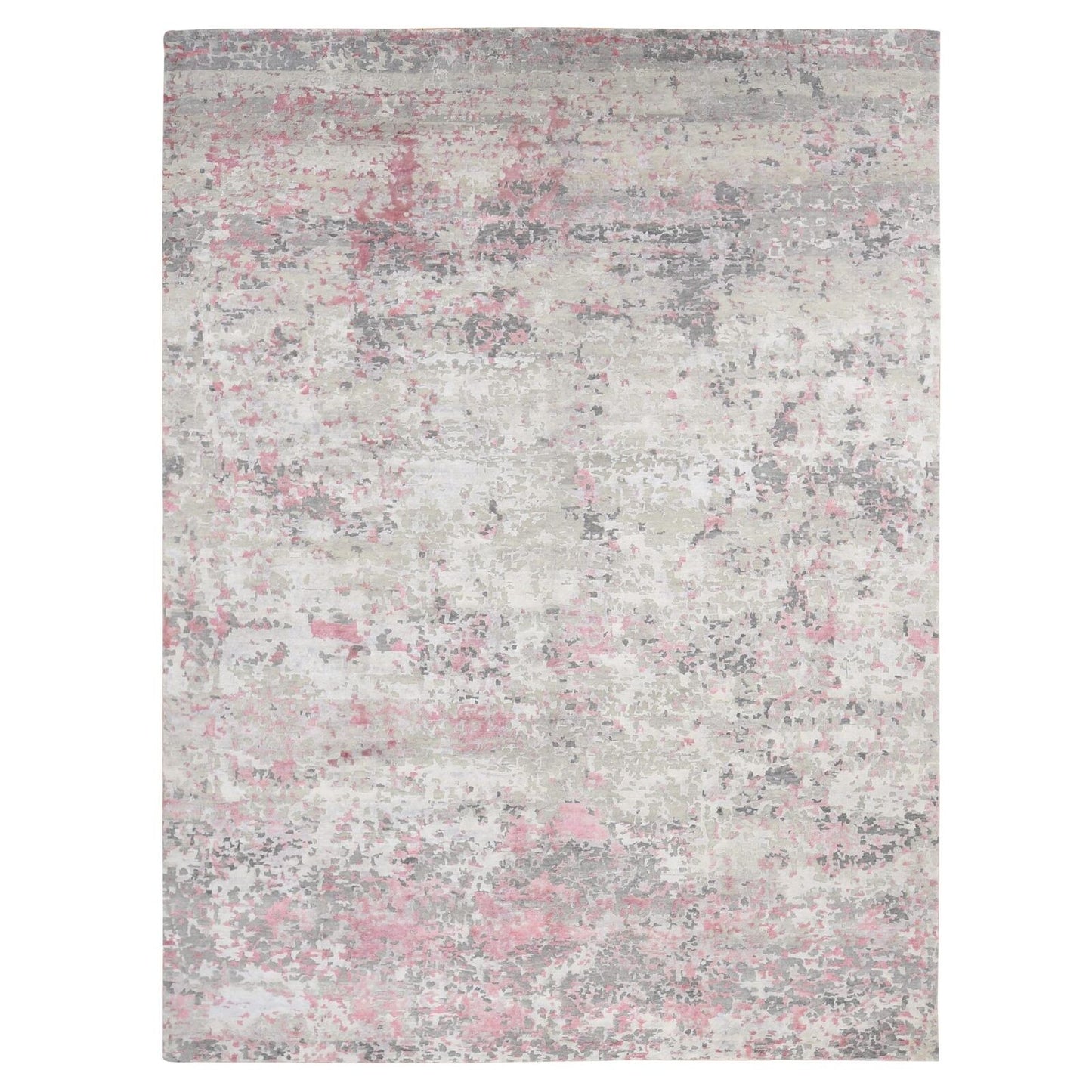 10'X13'9" Ivory Modern Abstract Design Wool And Silk Hand Knotted Rug