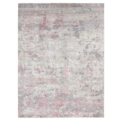 10'X13'9" Ivory Modern Abstract Design Wool And Silk Hand Knotted Rug