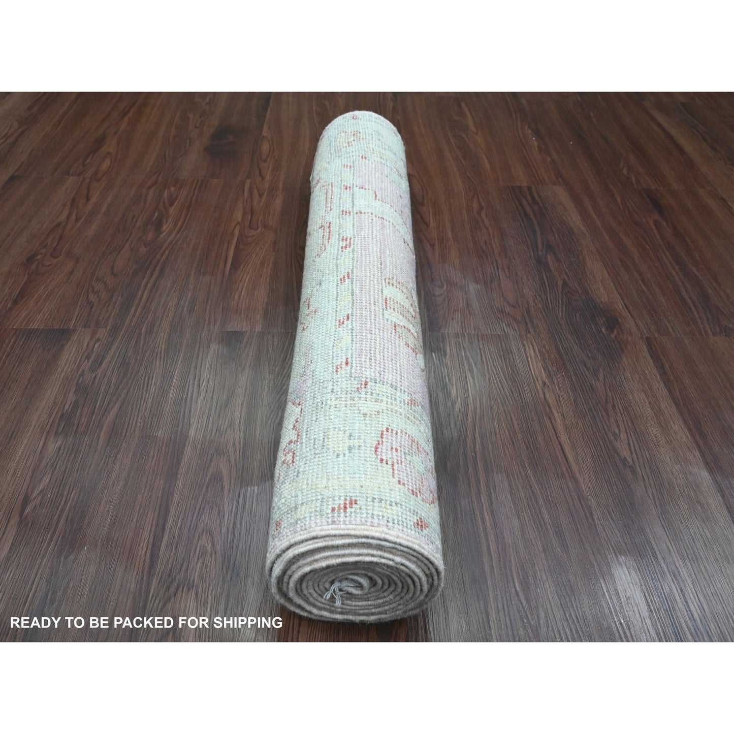 2'10"X11'7" Pink Wool Angora Oushak Leaf Design Hand Knotted Runner Rug