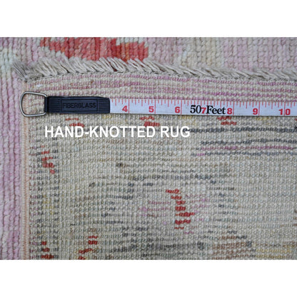 2'10"X11'7" Pink Wool Angora Oushak Leaf Design Hand Knotted Runner Rug