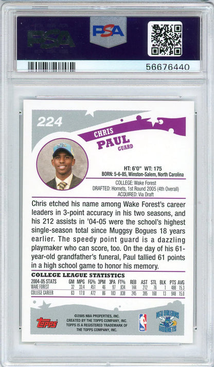 Chris Paul 2005 Topps Rookie Card #224 (Psa Mint 9)