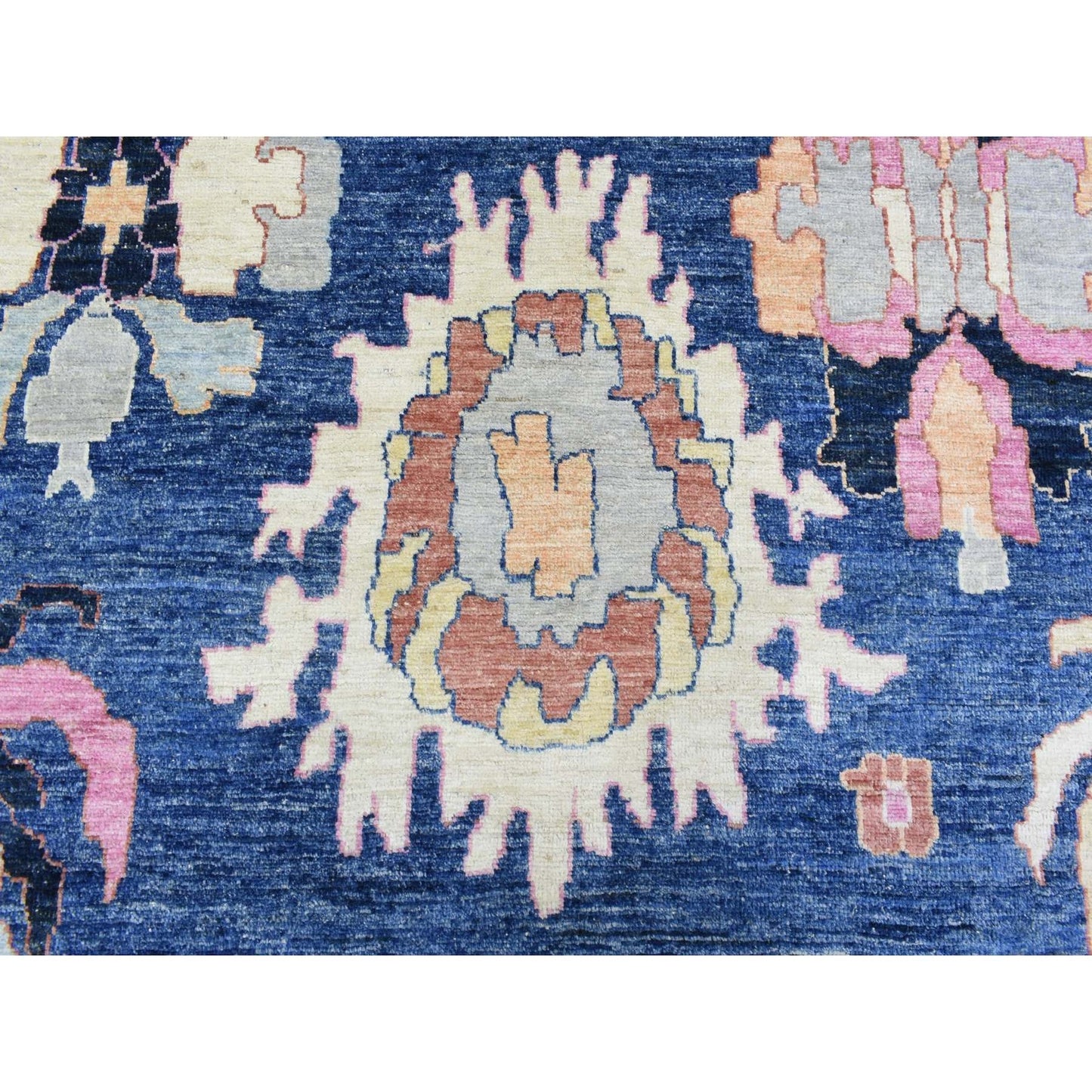 10'3"X10'3" Blue Hand Knotted Afghan Angora Oushak Soft Wool Square Rug