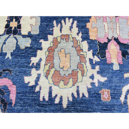 10'3"X10'3" Blue Hand Knotted Afghan Angora Oushak Soft Wool Square Rug