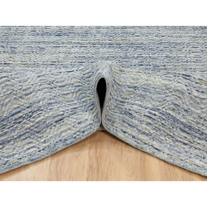 9'X11'10" Blue Hand Loomed Variegated Design Organic Wool Oriental Rug