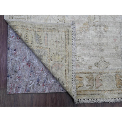 2'10"X12'7" White Angora Oushak Leaf Motifs Hand Knotted Wool Runner Rug