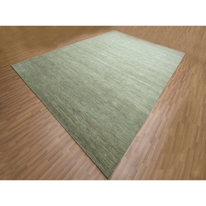 10'2"X14' Seneca Gray Hand Knotted Modern Grass Design Wool And Silk Rug