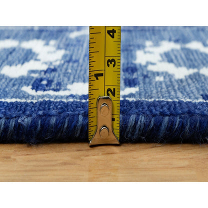 2'6"X8' Blue Hand Knotted Tebraz Leaf Design Wool And Silk Runner Rug