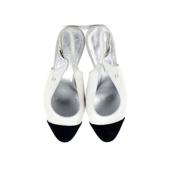 Chanel Womens Cap Toe Slingback Pumps Leather