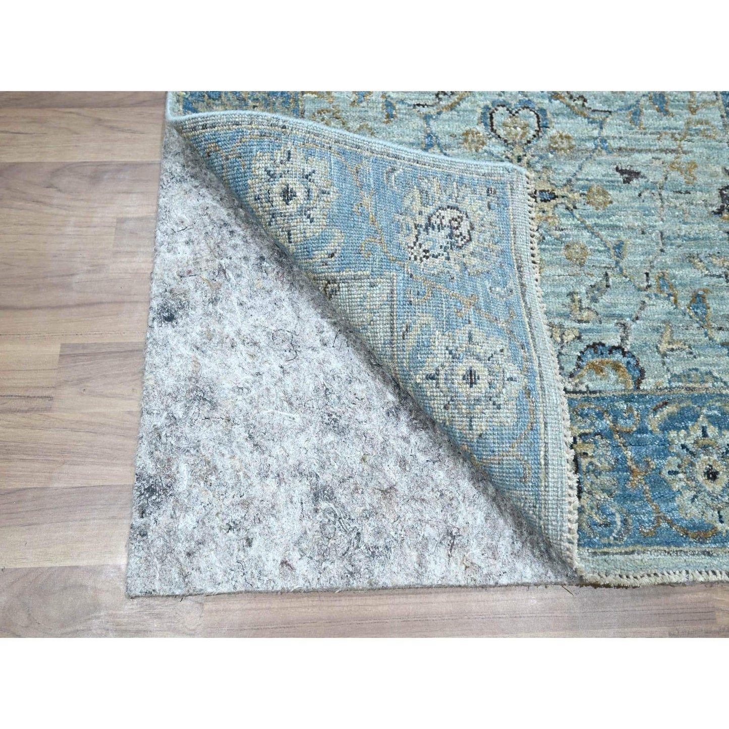 2'8"X16'1" Blue Shah Abbas Flower Design Wool Hand Knotted Xl Runner Rug