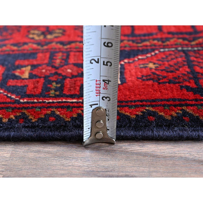 1'9"X4'9" Red Afghan Khamyab Geometric Pattern Hand Knotted Wool Runner Rug