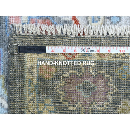 3'2"X13'9" Charcoal Black Angora Oushak Pure Wool Hand Knotte Runner Rug