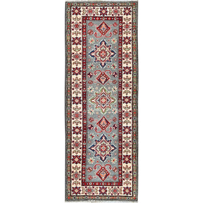 2'2"X6' Misty Gray Kazak Medallions Design Wool Hand Knotted Runner Rug