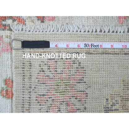 3'X6' White Afghan Angora Oushak Leaf Design Hand Knotted Wool Runner Rug