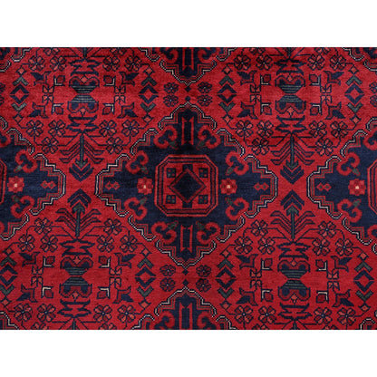 9'10"X13'2" Red Afghan Khamyab Geometric Design Soft Wool Hand Knotted Rug