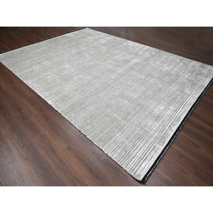 10'X14' Taupe Modern Textured Design Wool & Silk Hand Loomed Oriental Rug