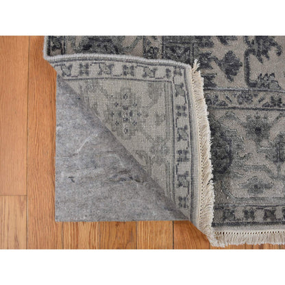 Rug 6'x9'2" Stone Gray Heris Design Wool and Silk Hi-lo Pile Hand Knotted