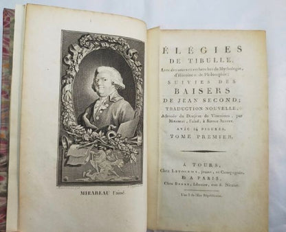 1795 Tibullus Elegies & Jean Second Baisers Mirabeau Commentary W/ Borel Engrave