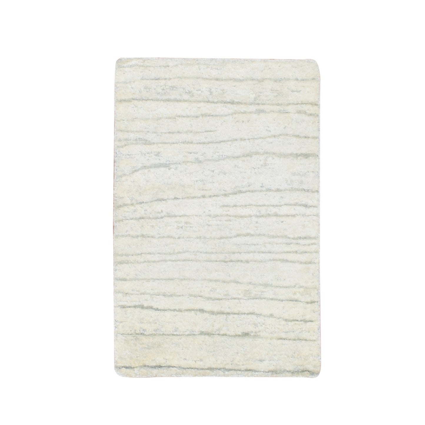 2'X3' Chiffon White Modern Wave Design Pure Silk Hand Knotted Sample Rug