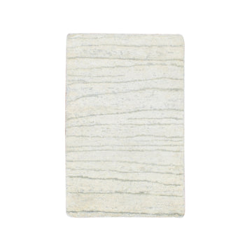 2'X3' Chiffon White Modern Wave Design Pure Silk Hand Knotted Sample Rug