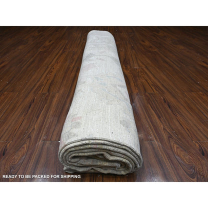 11'4"X15'5" Smoke White Wool Weft Afghan Angora Oushak Xl Oriental Rug