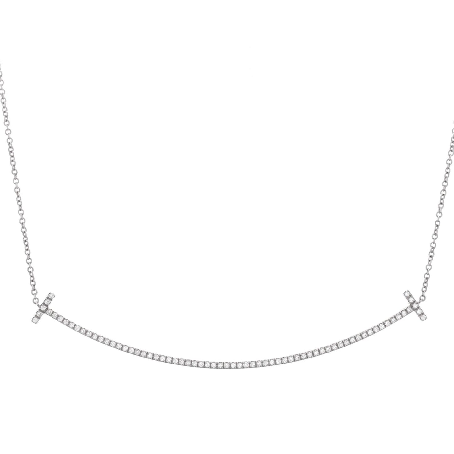 Tiffany & Co. T Smile Pendant Necklace 18K White Gold With Diamonds Large