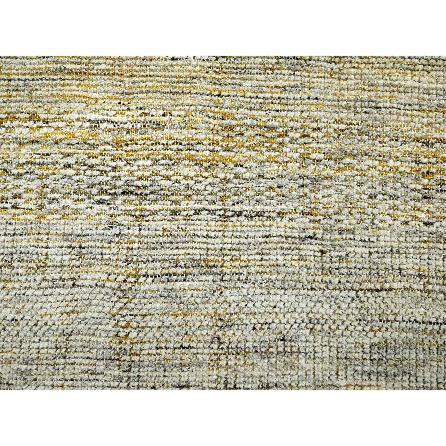 10'X10' Yellow Pure Wool Round Rug Hand Knotted Oxidized Grass Design